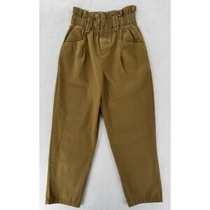 Bershka Paperbag Waist Pants High Rise Ankle Chino Trousers Gold Brown 4